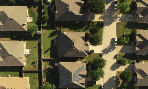 Aerial view of some houses in a neighborhood